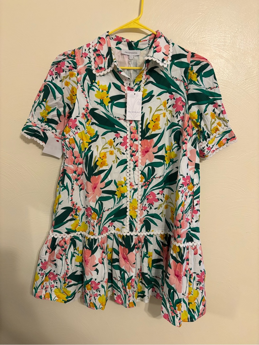 Prosperina NWT Floral Cotton Peplum Dress Scalloped Trim Size Large